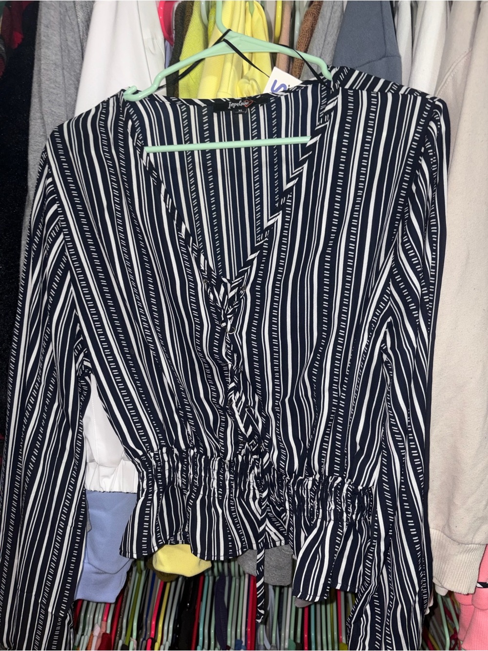 Women's Striped V-Neck Peplum Blouse